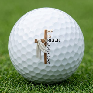 Personalised He Is Risen Vintage Easter Cross Golf Balls