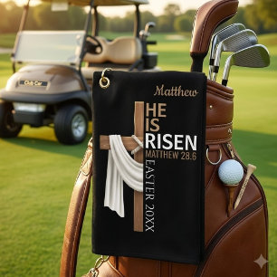 Personalised He Is Risen Vintage Easter Cross Golf Towel
