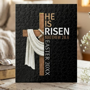 Personalised He Is Risen Vintage Easter Cross Jigsaw Puzzle