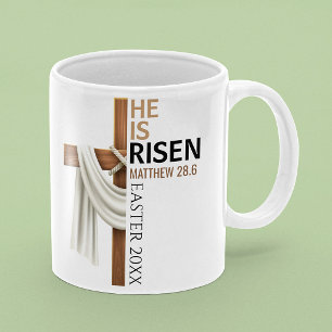Personalised He Is Risen Vintage Easter Cross Large Coffee Mug