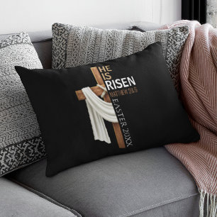 Personalised He Is Risen Vintage Easter Cross Lumbar Cushion