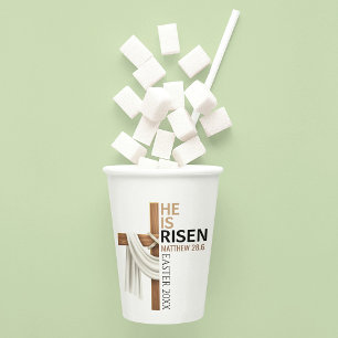 Personalised He Is Risen Vintage Easter Cross Paper Cups