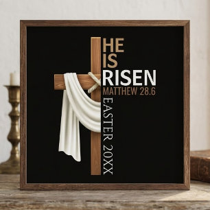 Personalised He Is Risen Vintage Easter Cross Photo Print