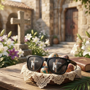 Personalised He Is Risen Vintage Easter Cross Retro Sunglasses