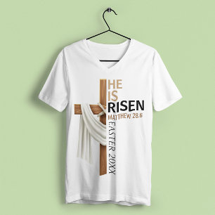 Personalised He Is Risen Vintage Easter Cross T-Shirt