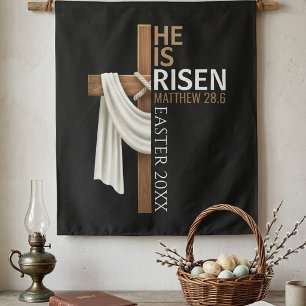 Personalised He Is Risen Vintage Easter Cross Tapestry