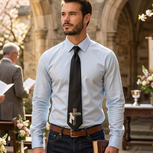 Personalised He Is Risen Vintage Easter Cross Tie