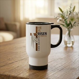 Personalised He Is Risen Vintage Easter Cross Travel Mug