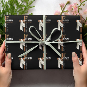 Personalised He Is Risen Vintage Easter Cross Wrapping Paper