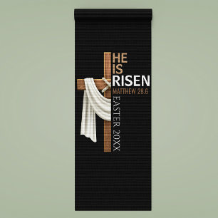 Personalised He Is Risen Vintage Easter Cross Yoga Mat