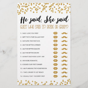 Personalised He said, She said Bridal Shower game