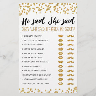 Personalised He said, She said Bridal Shower game