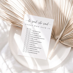 Personalised He Said She Said Bridal Shower Game Invitation