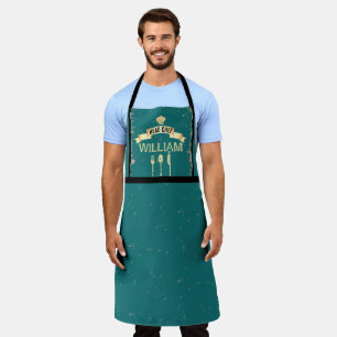 Personalised Head Chef teal cool mens kitchen Apron