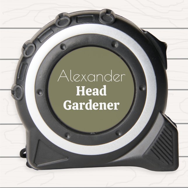 Personalised Head Gardener Green Garden Measuring 1 (A stylish tape measure with Head Gardener words, to personalize wtih your name in white on green)