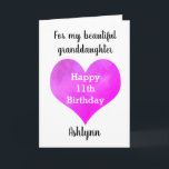 Personalised Heart 11th Birthday Granddaughter Card<br><div class="desc">A pretty pink purple heart 11th birthday granddaughter card that features a watercolor heart on the front, which you can personalise with her age inside the heart. You'll be able to add her name underneath the watercolor heart. The inside card message reads a heartfelt birthday message, which you can also...</div>