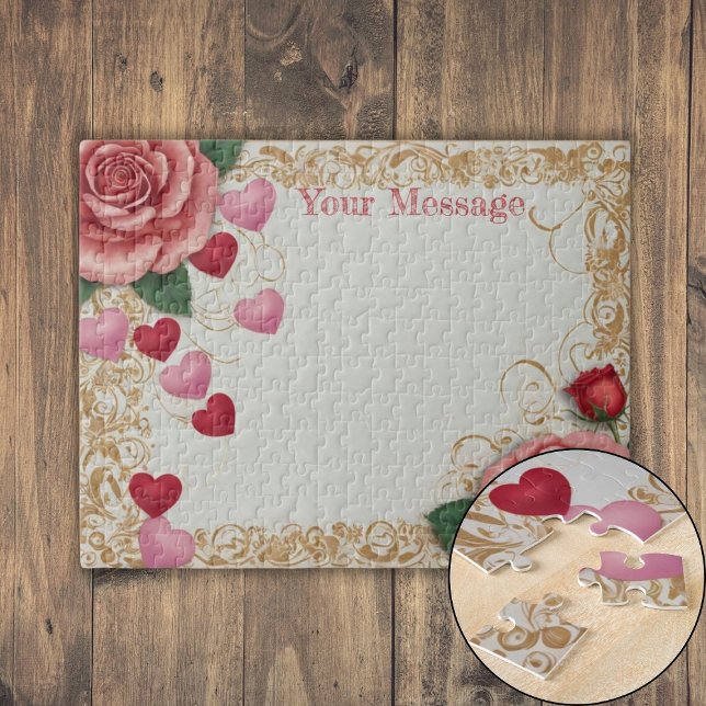 Personalised Heart and Rose Jigsaw Puzzle (Personalized Heart and Rose Jigsaw Puzzle)