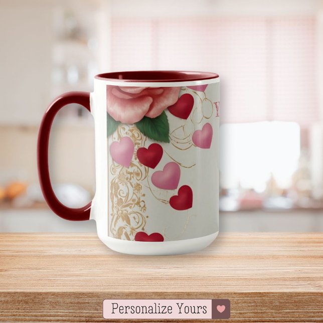 Personalised Heart and Rose Mug (Personalized Heart and Rose Mug)