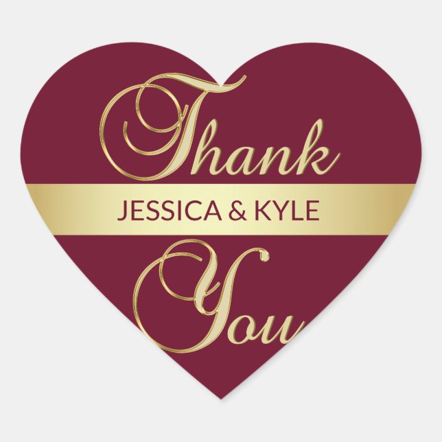 Personalised Heart BURGUNDY Gold Wedding Sticker (Front)