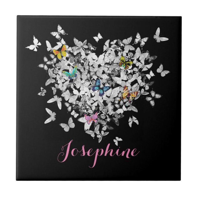 personalised heart colourful butterflies tile (Front)