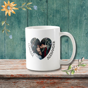 Personalised heart couple photo and 2 custom names coffee mug