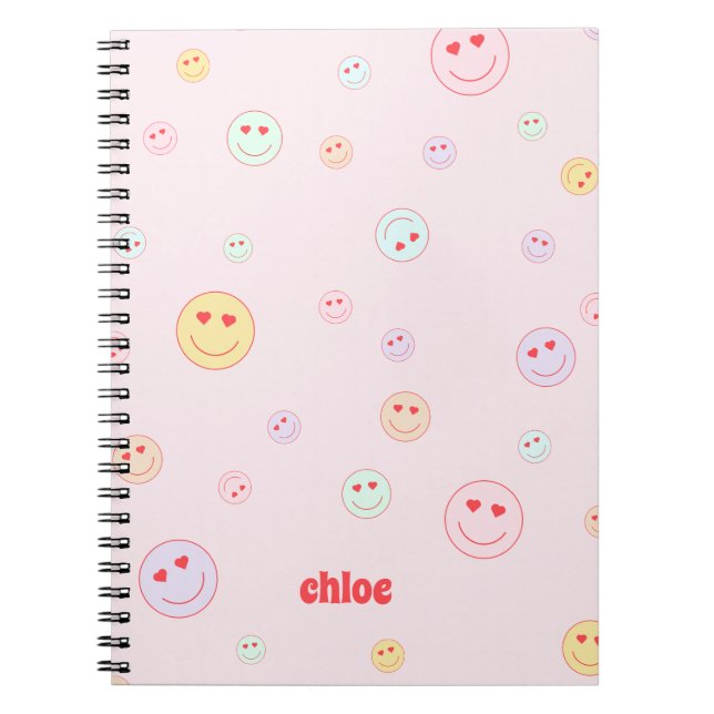 Personalised Heart Eyes Happy Face  Notebook (Front)