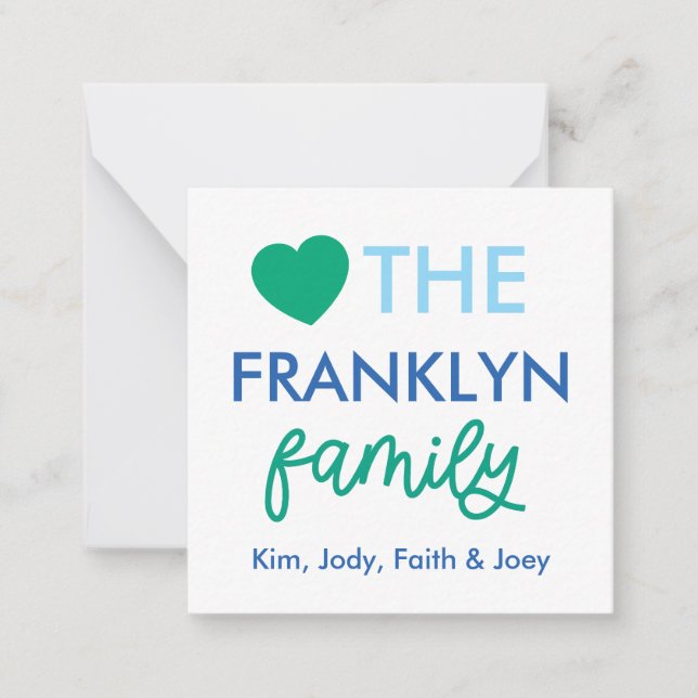 Personalised Heart Family Name Gift Enclosure Card (Front)