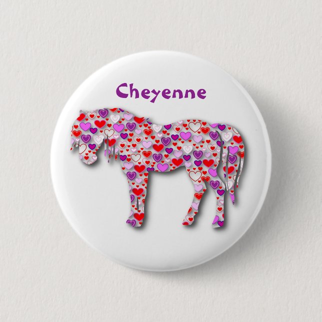Personalised Heart Horse Pink - Button (Front)