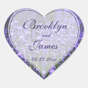 Personalised Heart Lavender Wedding Stickers