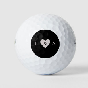Personalised Heart Monogram Black Grey Golf Balls