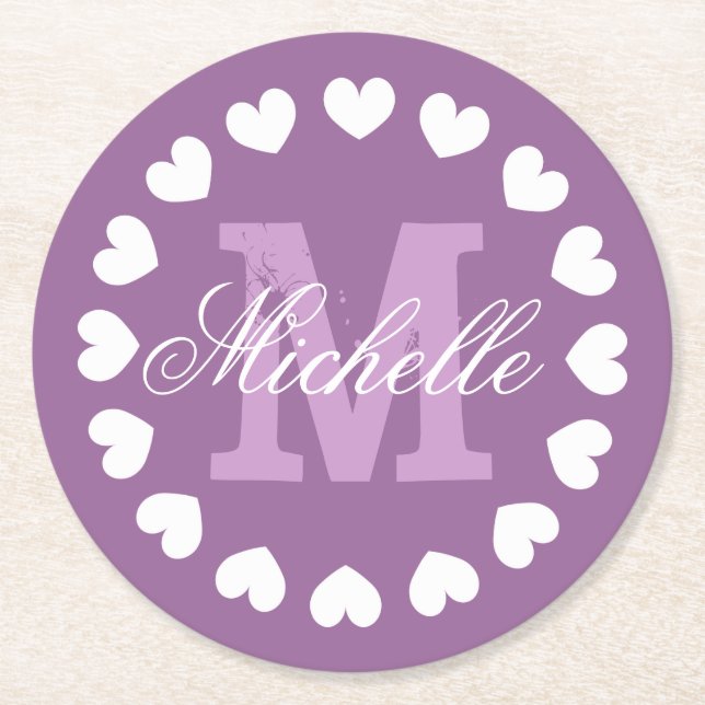 Personalised heart monogram wedding party coasters (Front)