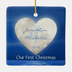 Personalised Heart Moon Love Our First Christmas Ceramic Ornament