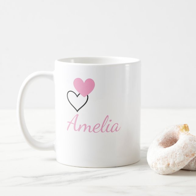 Personalised Heart Name Mug – Two-Tone Flecked, En (With Donut)