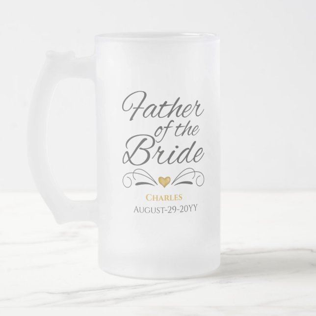 Personalised Heart of Gold Father of the Bride Frosted Glass Beer Mug (Left)
