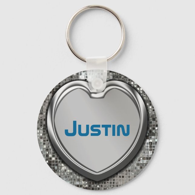 Personalised Heart On Sequins Keychain (Front)