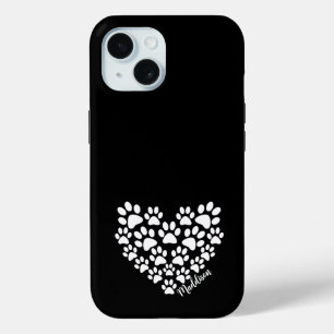 Personalised Heart Paw Prints iPhone 15 Case