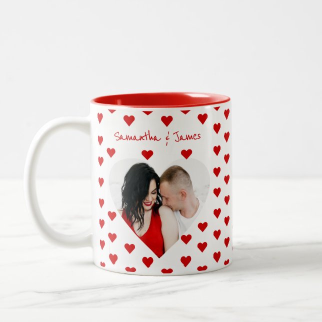 Personalised heart photo & couple's names mug (Left)
