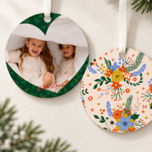 Personalised Heart Photo Green Botanical Christmas