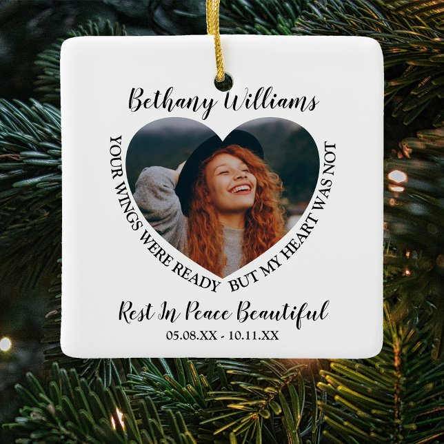 Personalised Heart Photo Memorial Christmas Tree Ceramic Ornament (Creator Uploaded)
