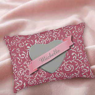 Personalised Heart Pink Damask Decorative Cushion