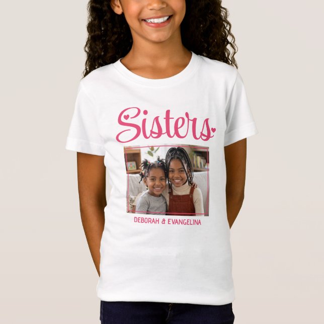 Personalised Heart Script Photo SISTERS T-Shirt (Front)
