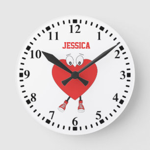 Personalised Heart Shape Red Cute Love Design Round Clock