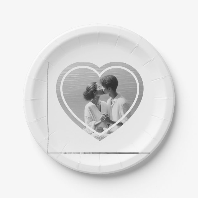 Personalised Heart Shaped  Photo Wedding  Paper Plate (Front)