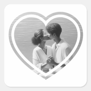 Personalised Heart Shaped Photo Wedding Square Sticker
