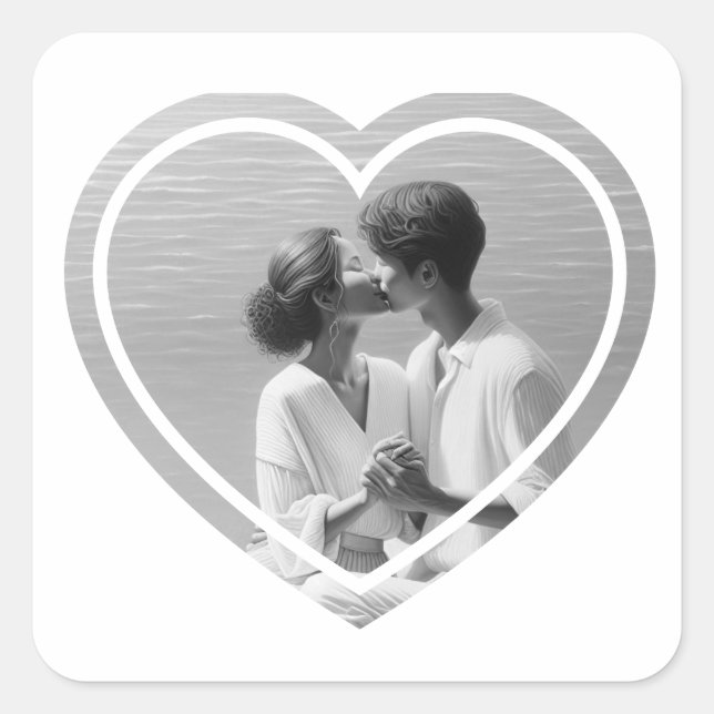 Personalised Heart Shaped  Photo Wedding  Square Sticker (Front)