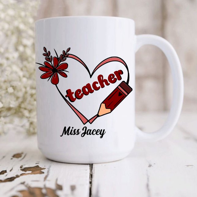Personalised Heart Teacher Valentine's Day Coffee Mug (Teacher Valentines Day Gift, Love Teacher, Valentines Day Teacher, Teacher Heart Reading mug)