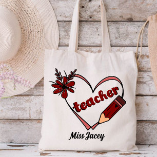 Personalised Heart Teacher Valentine's Day Tote Bag
