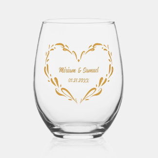 Personalised Heart Wedding Anniversary Keepsake Stemless Wine Glass