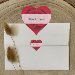Personalised Heart Wedding Stickers --  Red Rose