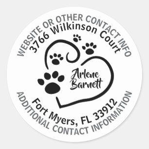 Personalised Heart with Paw Prints & Contact Info Classic Round Sticker